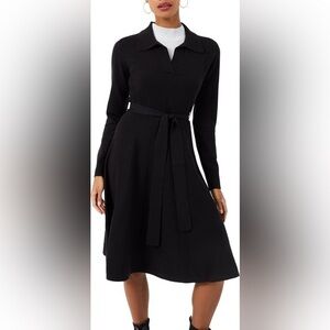 French Connection Judith Tie Waist Long Sleeve A-Line Dress  size M